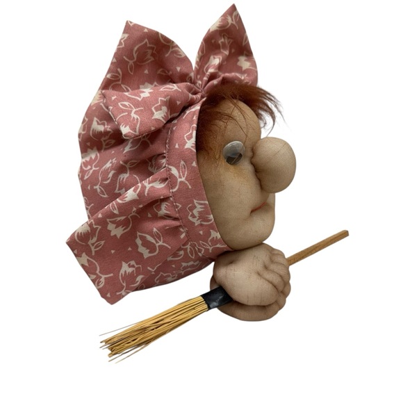 Vintage Panty Hose Witch Doll Plush Broom Halloween Fanny Staffed Toy Handmade - Picture 4 of 9